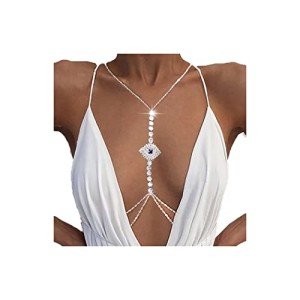 Silver Rhinestone Body Chain Necklace for Women