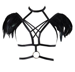 Black Adjustable Body Feathers Harness Bra