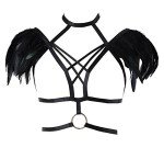 Black Adjustable Body Feathers Harness Bra