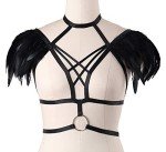 Black Adjustable Body Feathers Harness Bra