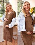Ekouaer Maternity Dress for Photoshoot Long Sleeve Stretchy Long Pregnancy Dresses for Baby Shower Army Green S Brown M