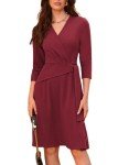 GRACE KARIN Cocktail Dress for Women 2024 Fall V Neck Wrap Hide Tummy 4/3 Sleeve Party Dress with Sleeve Wine L
