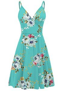 WEACZZY Summer Dresses Women 2024 Casual Sundress Spaghetti Wrap Dresses Beach Cover Up Loose Dress with Pockets,Floral Mint Green,Medium