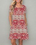 Boho Floral Red Swing Dress with Pockets