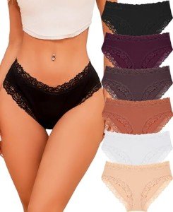 Knowyou 6-Pack Cotton Cheeky Lace Hipster Panties