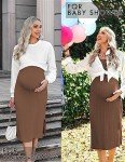Ekouaer Maternity Dress for Photoshoot Long Sleeve Stretchy Long Pregnancy Dresses for Baby Shower Army Green S Brown M