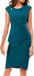 JASAMBAC Women's Ruched Bodycon Dress 2024 Summer Elegant Wedding Guest Cutout Ruched Wrap Midi Dresse Peacock Blue 12