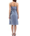 Amazhiyu Women's Pure Linen Summer Midi Wrap Dress V Neck Spaghetti Strap Dress Denim,Medium