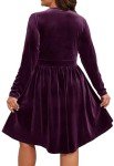 D.Q.RZhong Women’s Plus Size V Neck Velvet Dress Long Sleeve Wrap Empire Waist Midi Dress for Wedding Guest Purple 2XL