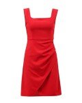 Xintianji Womens Casual Square Neck Sleeveless Tank Dresses Ruched Wrap Short Dress Bodycon Summer Sundresses Red