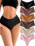 ALL OF SHE Women's High Waisted Seamless Thongs 6-Pack