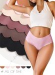 ALL OF SHE Women's High Waisted Seamless Thongs 6-Pack