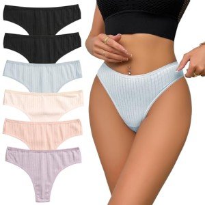 APRSEA Women’s High Waisted Ribbed Thong Panties 6 Pack