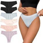 APRSEA Women’s High Waisted Ribbed Thong Panties 6 Pack