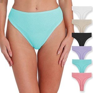 High Waisted Cotton Sport Thongs 6-Pack for Women