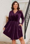 D.Q.RZhong Women’s Plus Size V Neck Velvet Dress Long Sleeve Wrap Empire Waist Midi Dress for Wedding Guest Purple 2XL