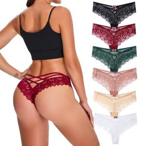 ZOOEASS Women's Lace Thong Underwear 6-Pack