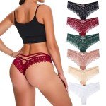 ZOOEASS Women's Lace Thong Underwear 6-Pack