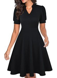 Black Short Sleeve Fit and Flare Dress with Pockets