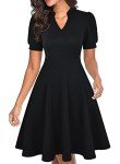 Black Short Sleeve Fit and Flare Dress with Pockets