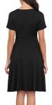 LAOLASI Womens Summer Short Sleeve Casual Dress V-Neck Wrap Waist Wedding Guest Midi Dresses with Pockets,Black,2XL