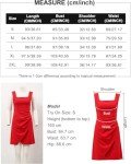 Xintianji Womens Casual Square Neck Sleeveless Tank Dresses Ruched Wrap Short Dress Bodycon Summer Sundresses Red
