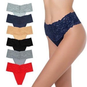 High Waisted Lace Thong Underwear for Women