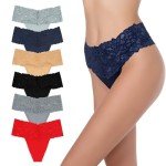 High Waisted Lace Thong Underwear for Women
