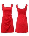 Xintianji Womens Casual Square Neck Sleeveless Tank Dresses Ruched Wrap Short Dress Bodycon Summer Sundresses Red
