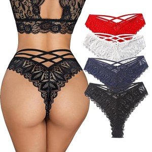Avidlove Women's Lace Cheeky Criss Cross Panty Pack