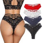 Avidlove Women's Lace Cheeky Criss Cross Panty Pack