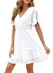 Cute Swiss Dot V-Neck Ruffle Mini Dress