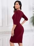 ihot Wedding Party Dresses for Women 3/4 Sleeve Wrap V Neck Ruched Bodycon Christmas Dress Elegant Semi Formal Dinner Out Bridesmaids Birthday Night Club Dress Wine Red Medium