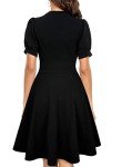 Black Short Sleeve Fit and Flare Dress with Pockets