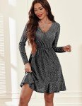 Zeagoo Womens Long Sleeve Glitter Dress Wrap V Neck Dress A Line Cocktail Party Swing Fit and Flare Skater Mini Dress Black