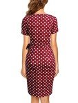 Lyrur Women's Elegant Short Sleeves V Neck Casual Party Work Red Polka Dot Wrap Dresses Tie Belt(S,9069-Red Dot)