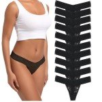 Pack of 10 Black Lace Thong Panties for Women