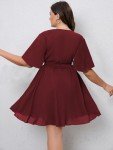 SCOMCHIC Plus Size Burgundy Dress Wrap Short Sleeve Flowy Summer A Line Cocktail Short Dress 2XL
