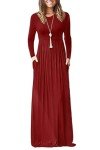 Cozy Red Long Sleeve Maxi Dress with Pockets