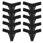 Pack of 10 Black Lace Thong Panties for Women