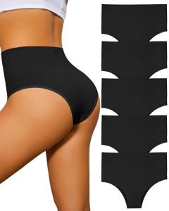 ASIMOON High Waisted Tummy Control Bikini Panties - 5 Pack
