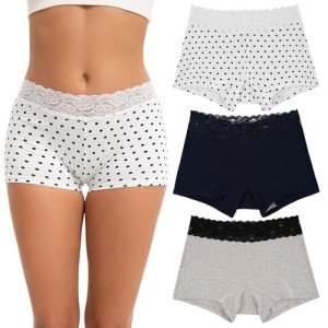 INNERSY Women's Lace Boyshorts Cotton 3 Pack