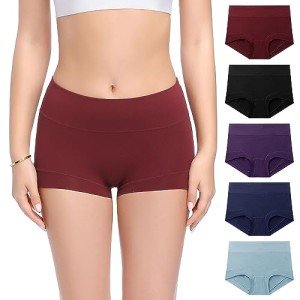 Molasus Women's High Waisted Cotton Boyshorts - 5 Pack