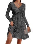 Zeagoo Womens Long Sleeve Glitter Dress Wrap V Neck Dress A Line Cocktail Party Swing Fit and Flare Skater Mini Dress Black