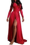 Vivicastle Women's Sexy Long Sleeve Tulip Wrap Slit Front Full Long Maxi Dress, True Red, Large