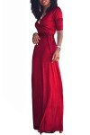 Vivicastle Women's Sexy Long Sleeve Tulip Wrap Slit Front Full Long Maxi Dress, True Red, Large