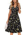 Newshows Sundresses for Women 2024 Summer Spring Beach Vacation Hawaiian Short Sleeve V-Neck Faux Wrap Casual Midi Dress with Pockets(Floral 25,Large)