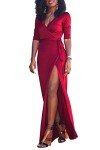 Vivicastle Women's Sexy Long Sleeve Tulip Wrap Slit Front Full Long Maxi Dress, True Red, Large