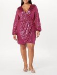The Drop Women's Helena Sequin Wrap-Dress Luminous Pink, 3X, Plus Size