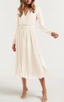 PRETTYGARDEN Womens Wrap V Neck Spring Dresses Wedding Guest Casual Pleated Long Sleeve Midi Dress Ruffle Smocked Long Dress, Beige, Medium